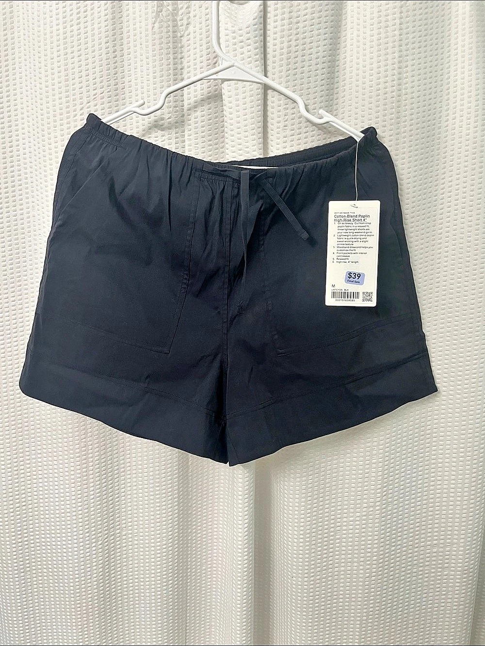 lululemon Cotton blend Poplin high-rise 4" Athletic Shorts in Black Medium NWT